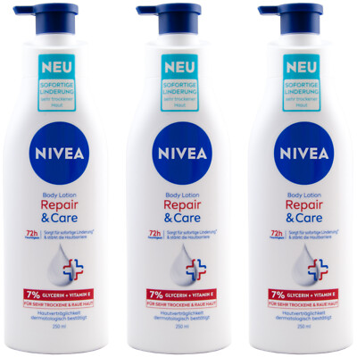 Nivea Body Lotion Repair & Care 72h Feuchtigkeit 3 x 250ml sehr trockene Haut