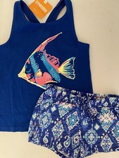 NUEVO CON ETIQUETAS Niñas 5T Gymboree “VERDADERO AZUL VERANO” Algodón Azul IKAT PANTALONES CORTOS Y CAMISETA SIN MANGAS