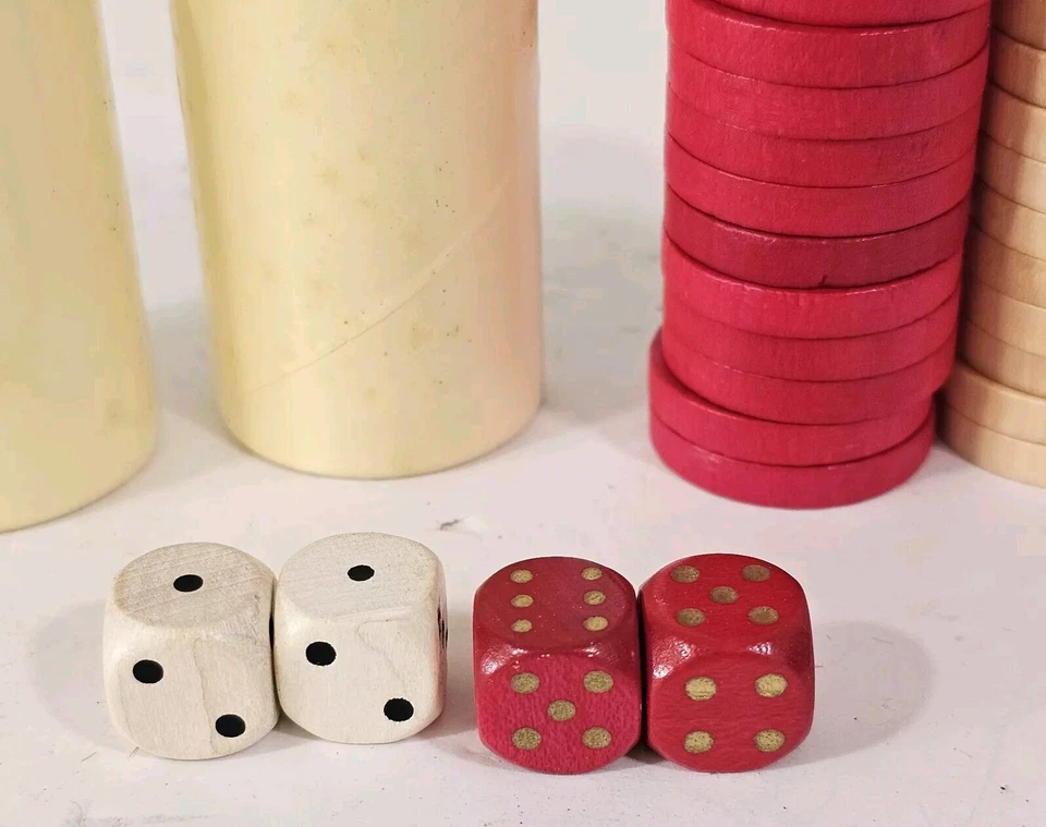 Backgammon Game Replacement Wood Pieces Dice And Cups - Image 4 of 4