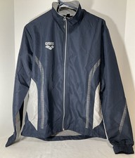 Men's Arena Team Line Swimwear Full Zip Windbreaker Small Navy