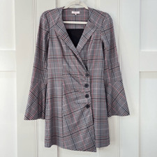 Parker Derby Blazer Mini Dress Women’s 4 Plaid Pink 4 Button Closure Workwear