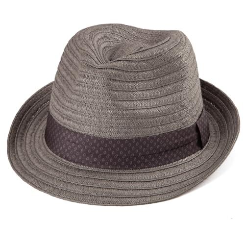 Straw Trilby Hat for Men Summer Straw Fedoras Sun Hats Large-X-Large 004  Grey