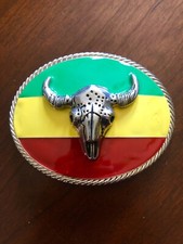 Western Rasta Longhorn Rastafari Flag Jamaican Belt Buckle