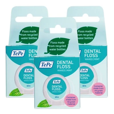 3er Set TePe Dental Floss, nachhaltige Zahnseide, Minzgeschmack, 3x40m