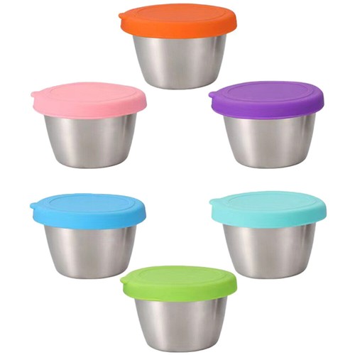 6 Pcs Stainless Steel Dipping Dish Condiment Containers with Lid Bowls Lids