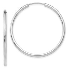14k White Gold Polished Endless 2mm Hoop Earrings 1.98g for Women