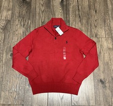 NWTS Polo Ralph Lauren Red Mock Neck Button Pullover Sweater Knit Cotton Small