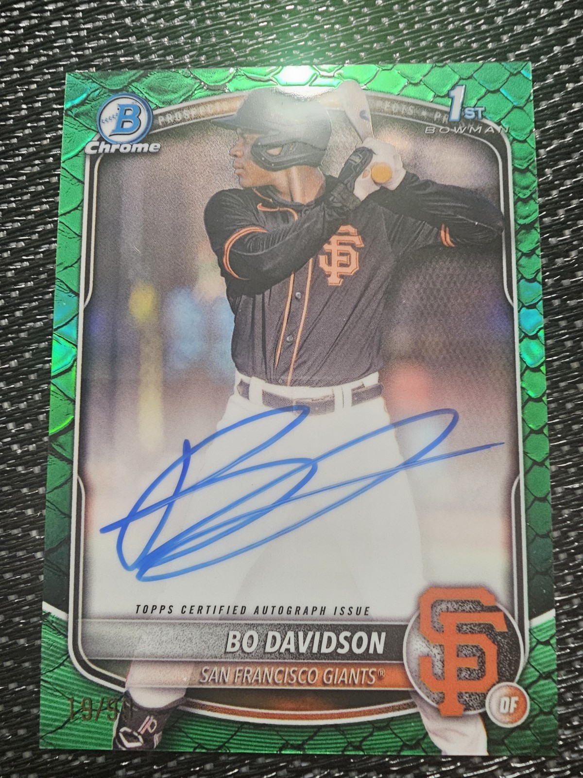 2025 1st Bowman Chrome Green Reptilian Parallel Refractor /99 Auto Bo Davidson