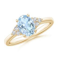 Sterling Silver Oval Aquamarine Stone Sister Solitaire with Accents Ring