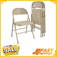 Mainstays All-Steel Metal Folding Chair, Beige, 4 Pack