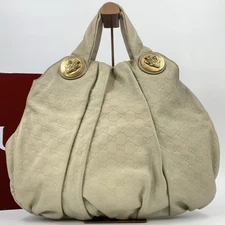 Gucci Shoulder Hand Bag White Beige Leather Small Purse Vintage Authentic