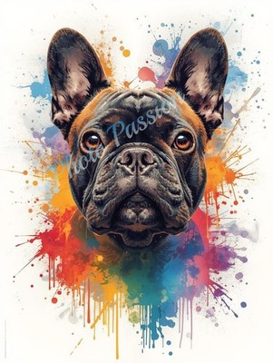 A4 Foto Französische Bulldogge Explosion Farben - Poster Wall Art (2363)