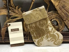 Handmade MINI STOCKING From Antique Textiles by B-VIZ Gold w Metallic L56