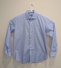 Canali 1924 Dress Shirt Mens Blue Windowpane Check Made In Italy Button Up - 16