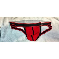 Breedwell Jockstrap XXLarge Red Black Mesh/Spandex Logo Band Fetish Glow Party