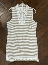 Eliza J Sleeveless Shift Dress Linen Blend Preppy Vacation Striped Lined 14