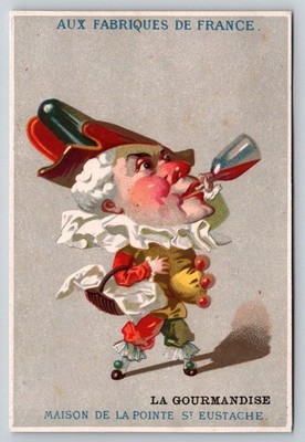 La Gourmandise Man in Powdered Wig Drinks Wine Victorian Trade Card 3x4.25''