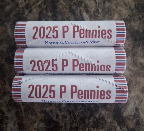  Lot de 3 rouleaux 2025 pennies non circulés p comme neuf - Photo 1/3
