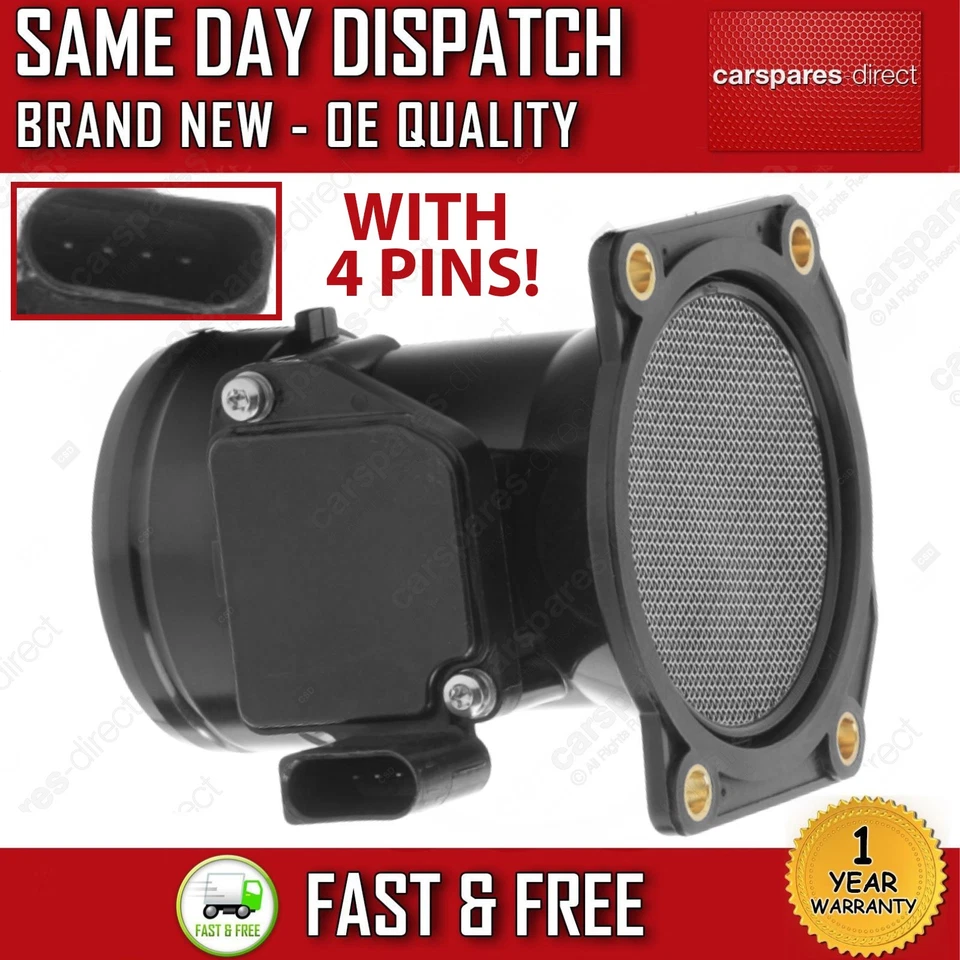 VW NEW BEETLE 1.6 PETROL 1999-2010 MASS AIR FLOW METER SENSOR MAF WITH 4 PINS - Image 4 of 4