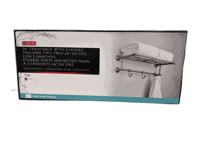 Delta Hospitality Extensions 24 in Train Rack Shelf w 3 Hooks Brushed Nickel