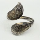 Vintage Signed Siam Silver Adjustable Wrap Around Bypass Ornate Etched Ring Sz 7