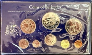 1975 Barbados 8 Coin Silver Proof Set — Struck by the Franklin Mint 1.9 Tr oz