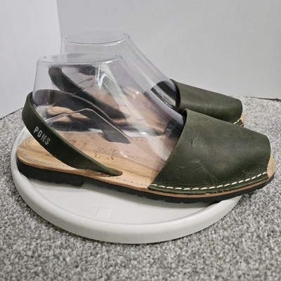 Pons Avarca Sandals Shoes Dark Green Leather Slingback Handmade Spain Womens 8