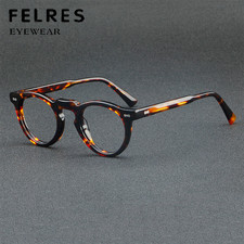 Acetate 136 mm Round Eyeglasses Men Anti Blue Light Clear Lens Glasses Frame