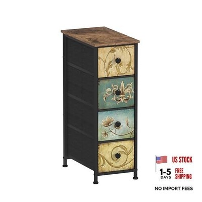 Narrow Storage Dresser Slim 18.9''D x 9.9''W x 28.3''H (4 Drawers) Retro Flower