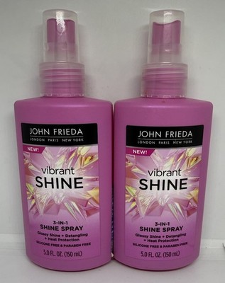 John Frieda Vibrant Shine Heat Protection Detangling 3 in 1 Shine Spray 5 Oz X2