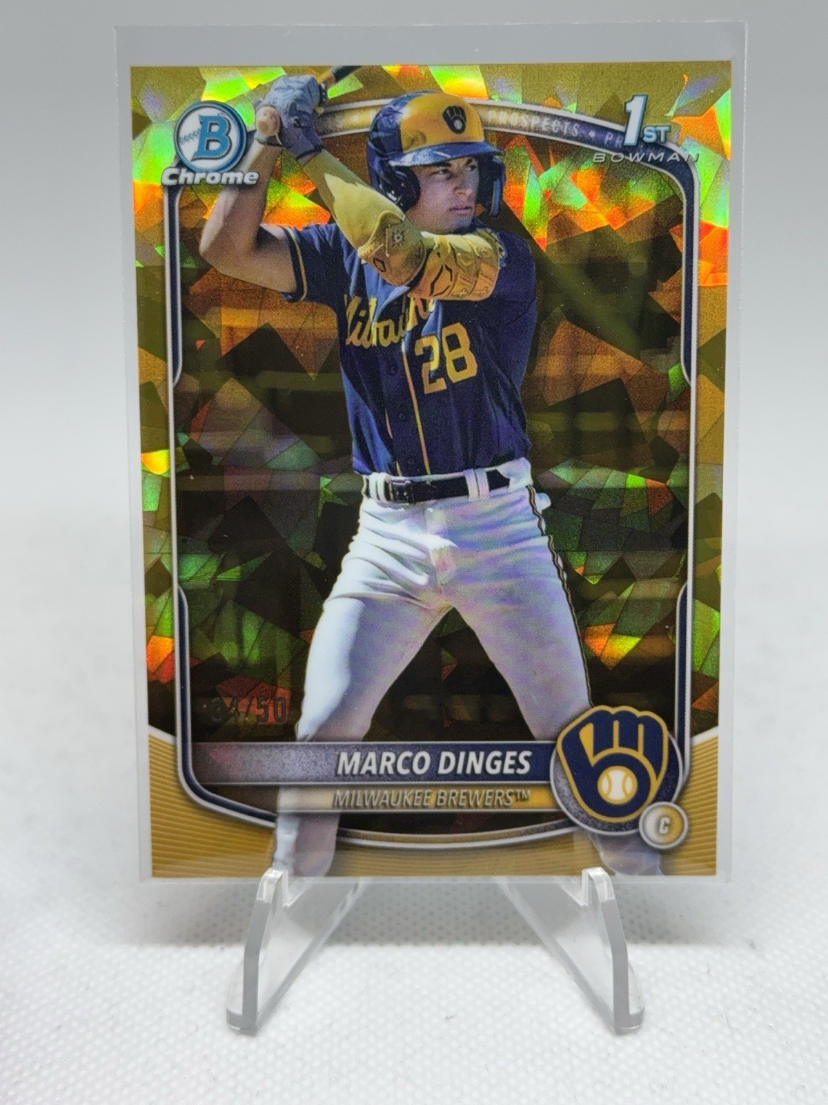 Marco Dinges 2025 Bowman Chrome Prospects Sapphire Gold /50 1st Brewers #BCP-183
