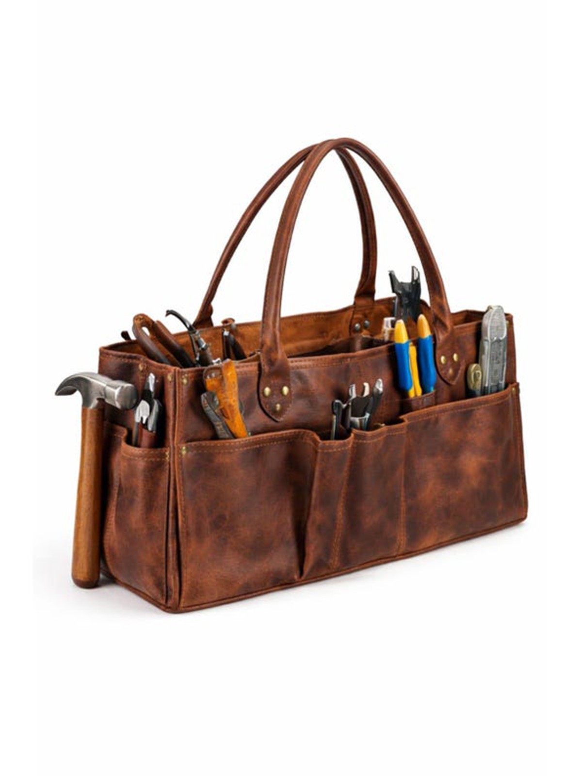 Genuine Leather Tool Bag Heavy Duty Tool Tote Organizer Brown Black
