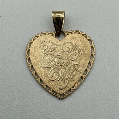 14K Yellow Gold Michael Anthony Heart Charm ''To My Dear Wife'' 1.2g