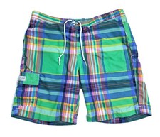 Chaps Mens Shorts Large Plaid Green Yellow Swim Trunks Boardshorts Mesh Lined