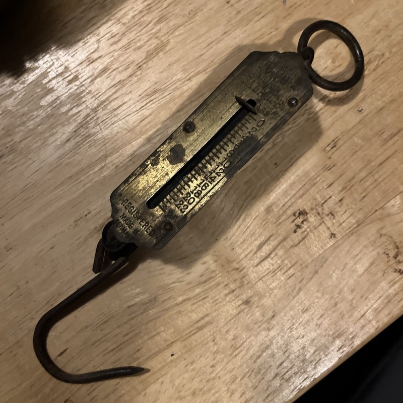 Vintage Brass Face Pocket Balance Hanging Fishing Scale 25lbs - Made In Germany