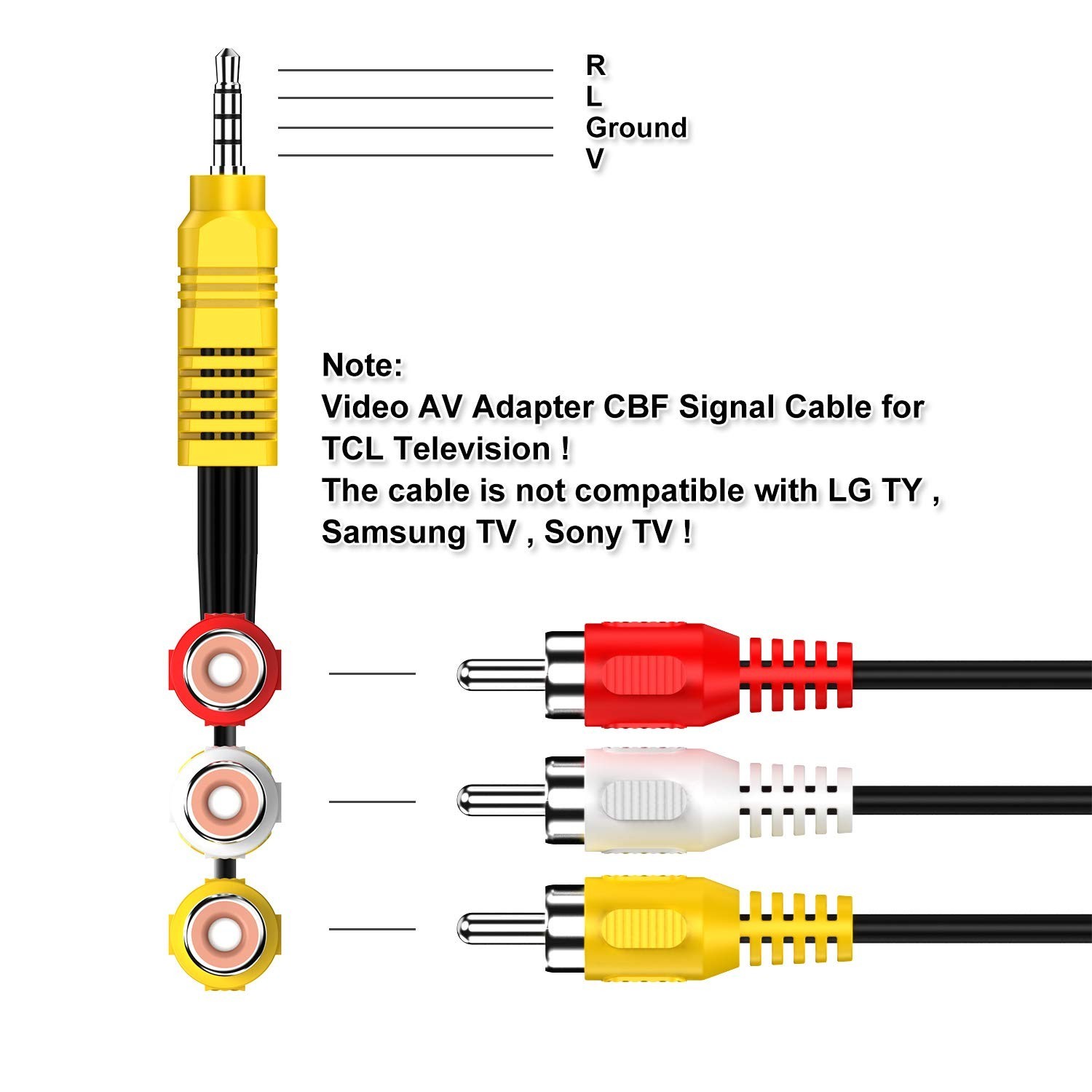 Video AV Component Adapter Cable Replacement for TCL TV, 3 RCA to AV Input Ad...