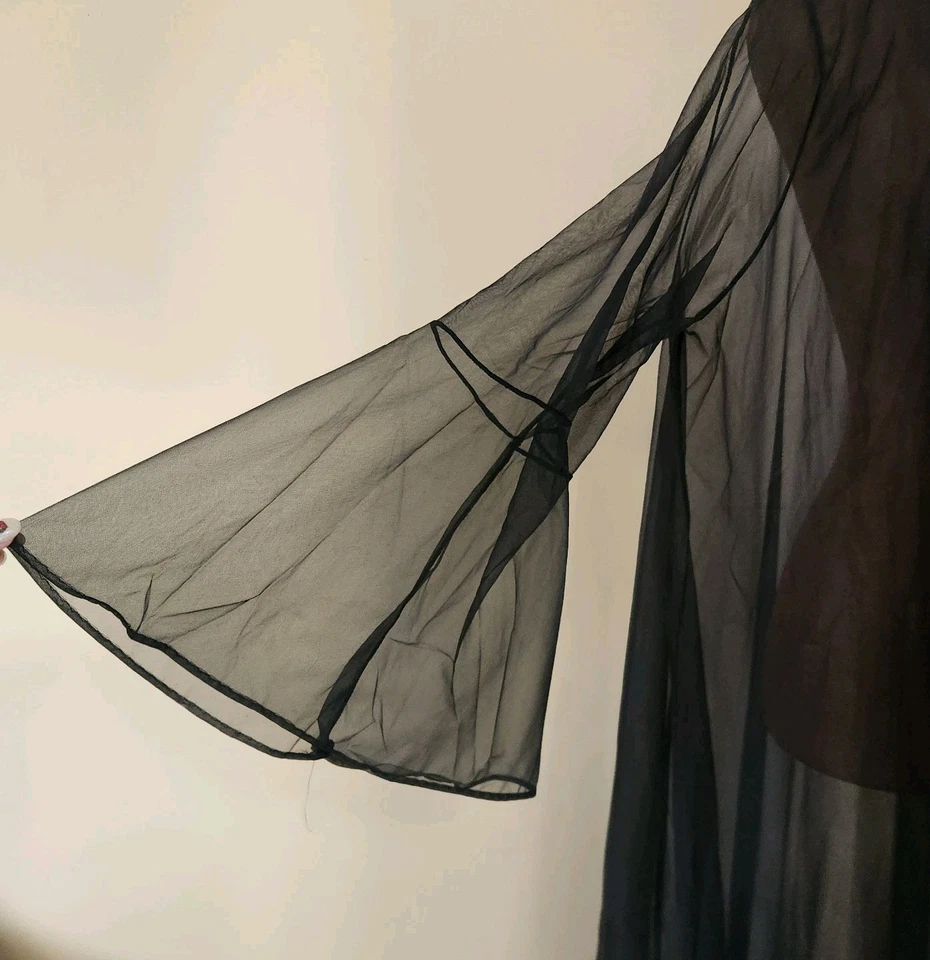 Bata Peignoir Transparente De Colección Frederick's Of Hollywood Manga Campana Negra Talla L Foto 4 de 4