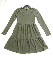 Babydoll Fairy Cottage Boho Tiered Scoop Midi Olive Green Women Sz XS (WB495)