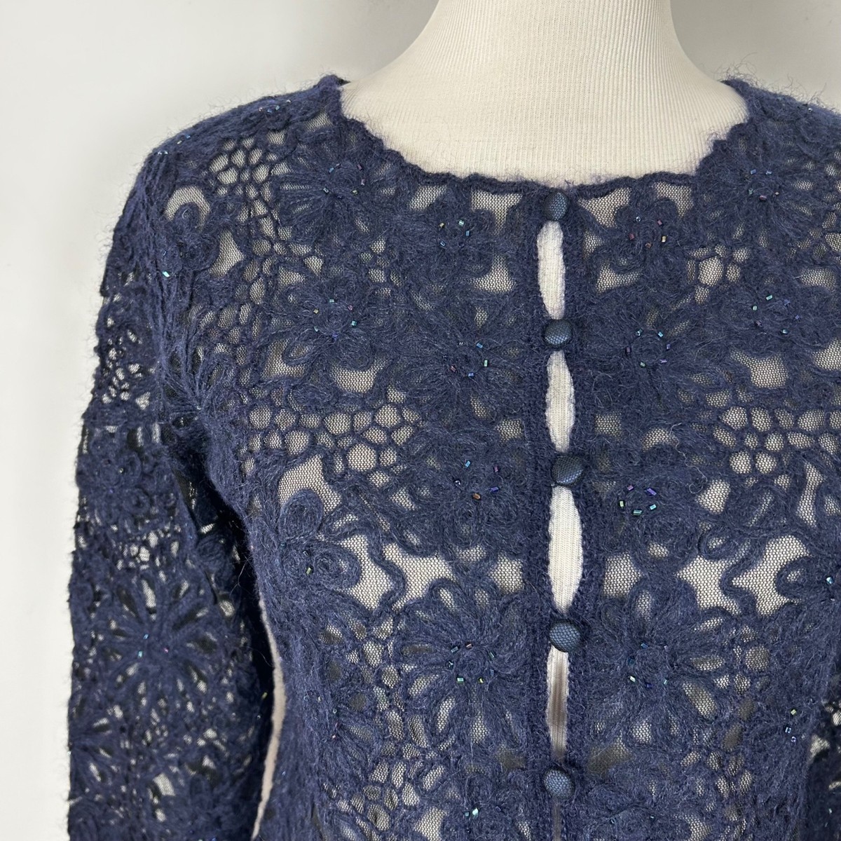 Cheap & Chic by Moschino Navy Floral Lace Cardigan Sweater Size