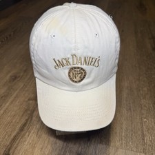 True Vintage 80s Jack Daniels Hat White Khaki Tan Brown Trucker Whiskey USA Made