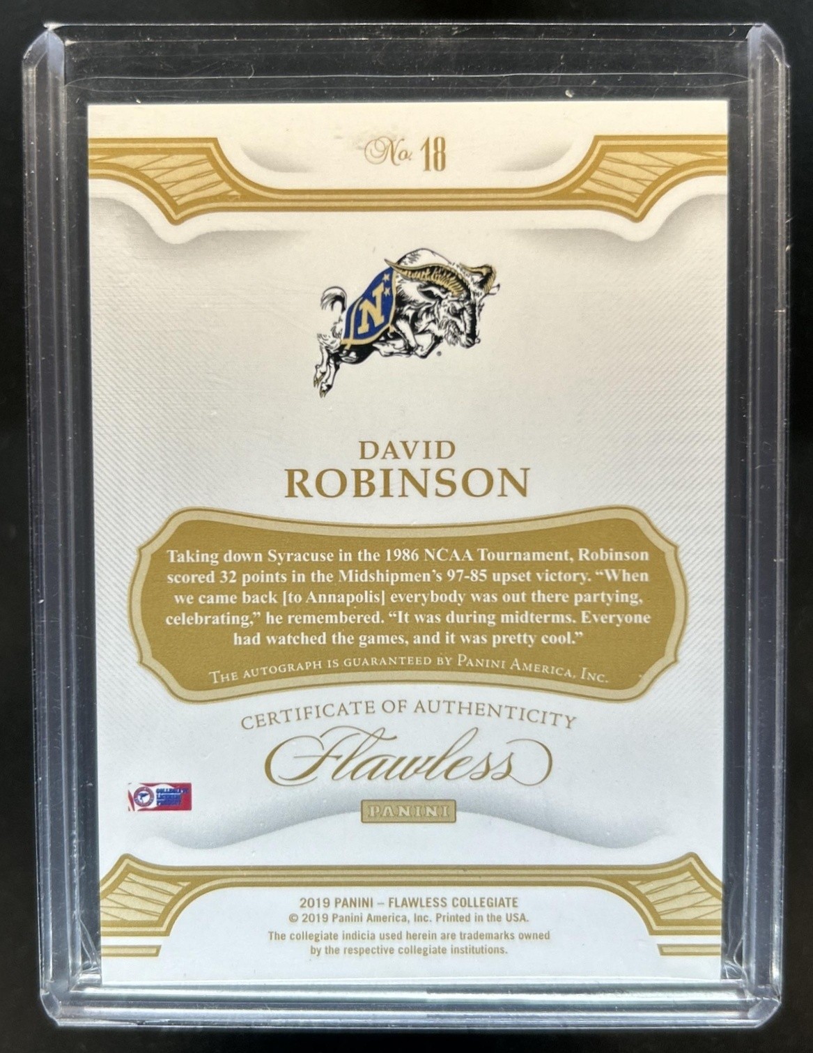 2019-20 Panini Flawless Collegiate David Robinson Signatures Emerald Auto #/5 view 2