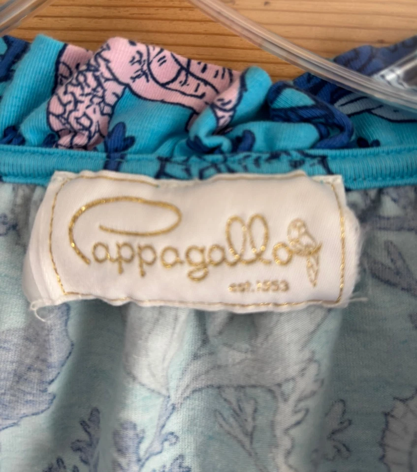 Мини-платье Pappagallo Azure Ocean Print с оборками M синее тропическое - Изображение 3 из 4