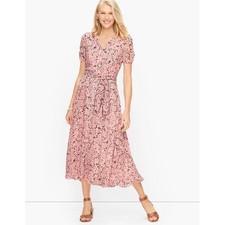 Talbots Womens Floral Fit & Flare Pink Short Sleeve Midi Dress Size 6 Petite