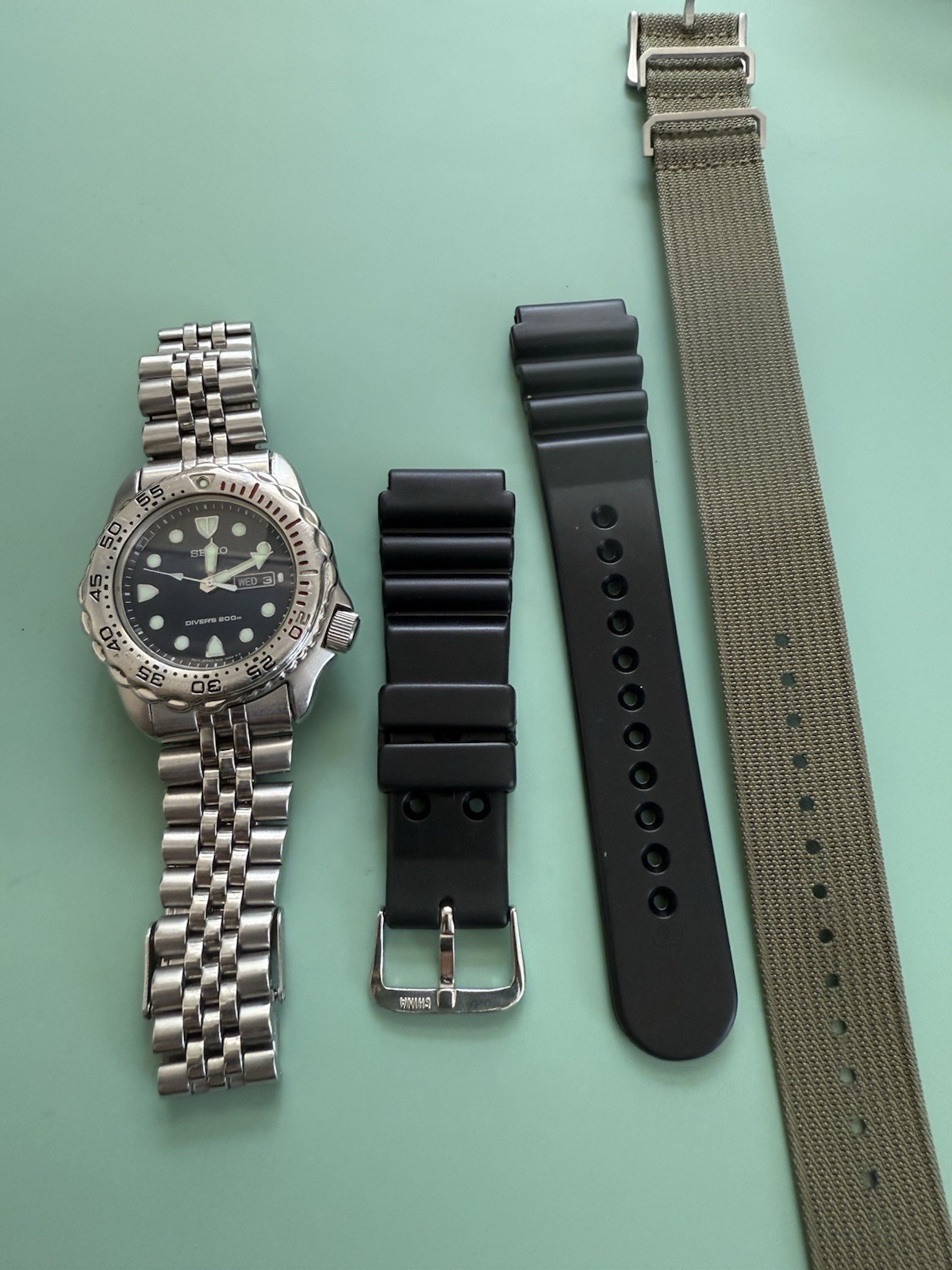 SEIKO Silver Men’s Quartz Watch 7N36-6A40 Sapplex Diver Watch - 2 Xtra Straps