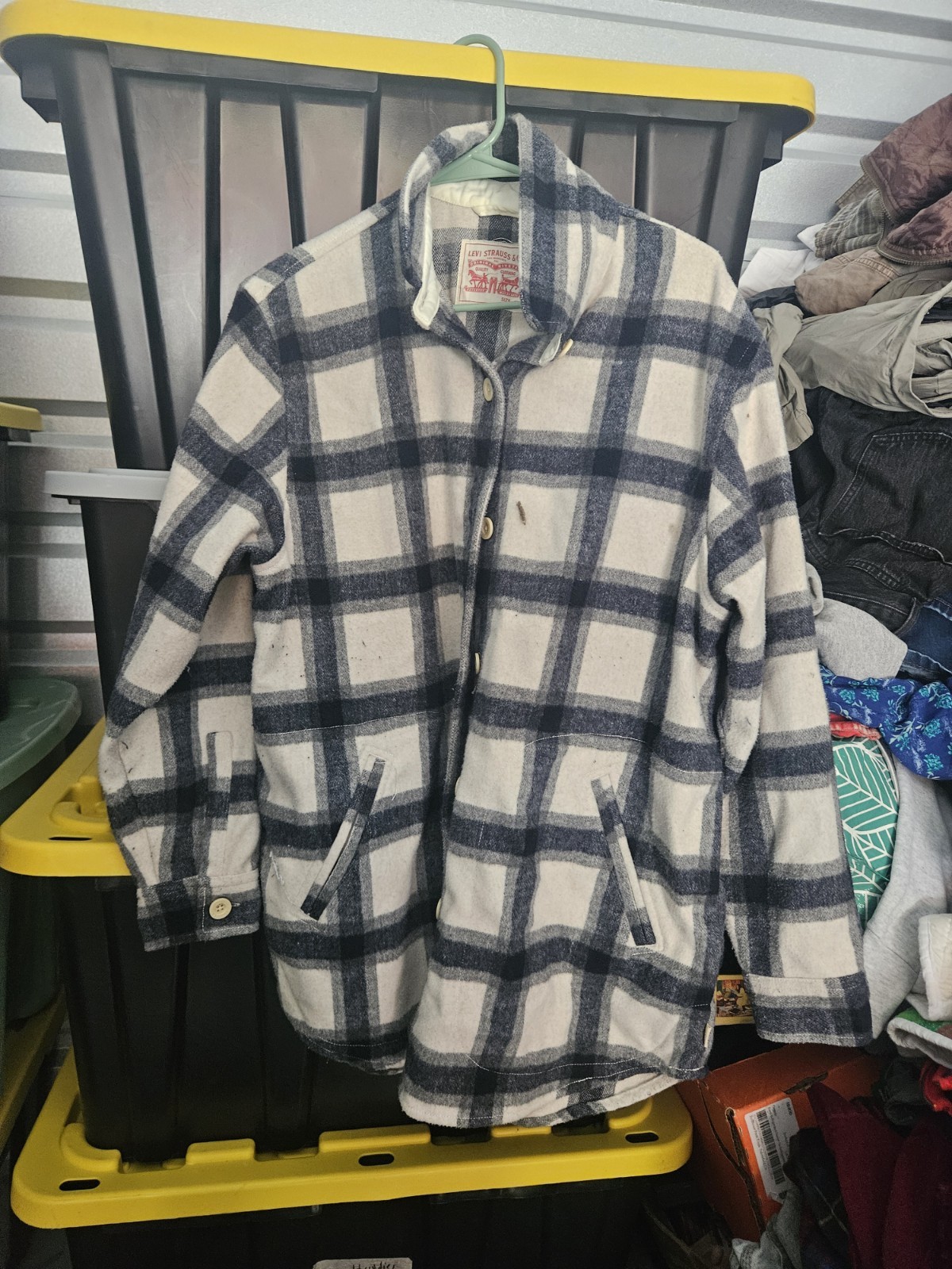Vintage Levi's Flannel Shirt XL White Plaid Flannel Heavyweight 90s Shacket