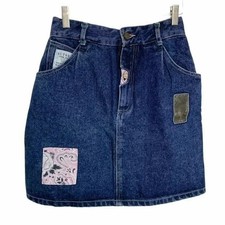 Vintage Guess Georges Marciano Denim Mini Skirt Patchwork Paisley Pink Blue 30