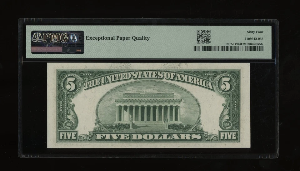 DBR 1950-A $5 FRN Cleveland STAR Fr. 1962-D* PMG 64 EPQ Serial D02476822* - Image 2 of 2