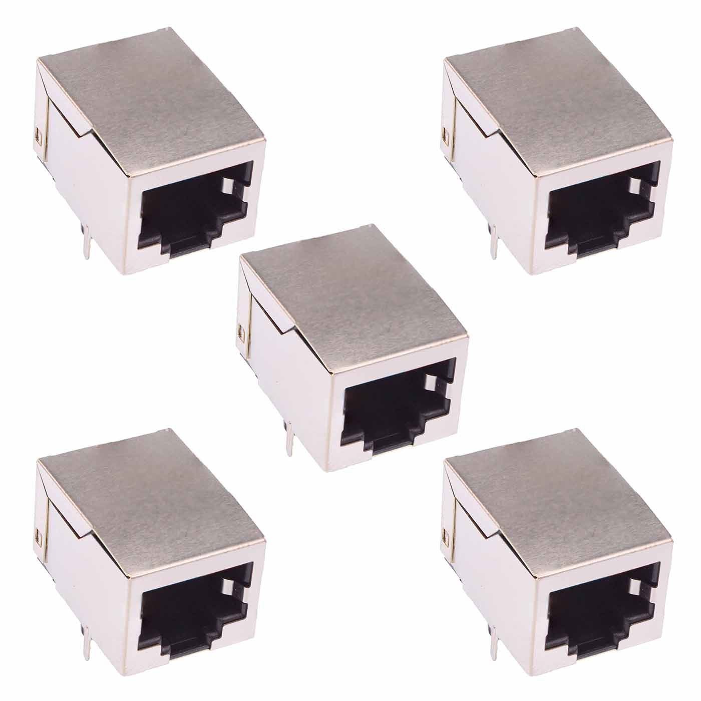 5 x 8 Pin RJ45 Right Angle Socket with Shield PCB Mount