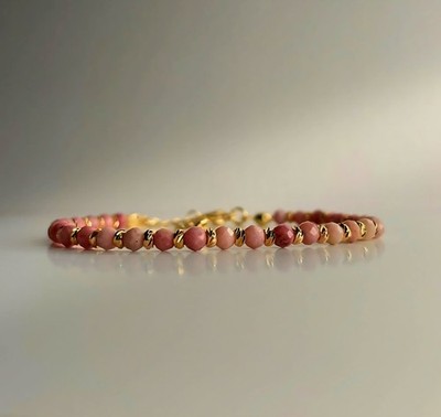 Exquisites zierliches Rhodonit Armband Gold Perlen Vorsteckarmband