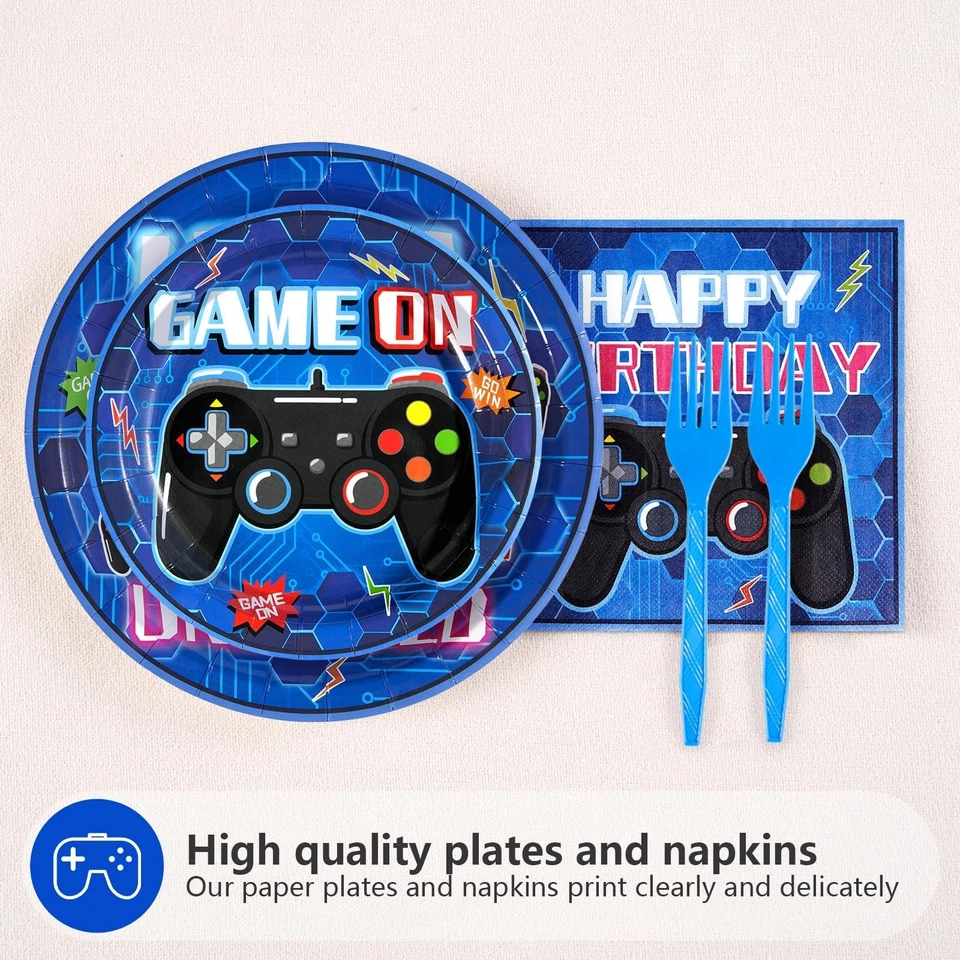 96 Pcs Video Game Birthday Party Decorations for 8-Year-Olds, Plates  Napkins - Image 3 of 4